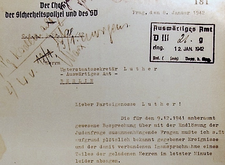Wannsee Conference Letter from Reinhard Heydrich to Martin Luther Invitation